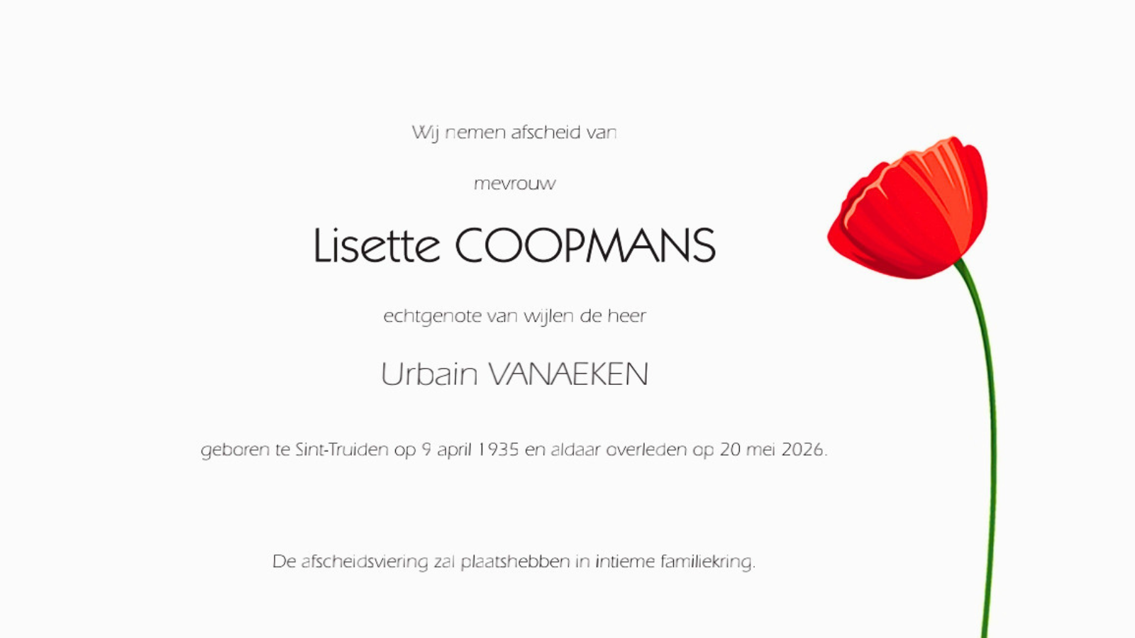 Overlijdensbericht van Lisette COOPMANS