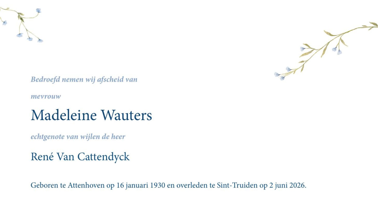 Overlijdensbericht van Madeleine Wauters