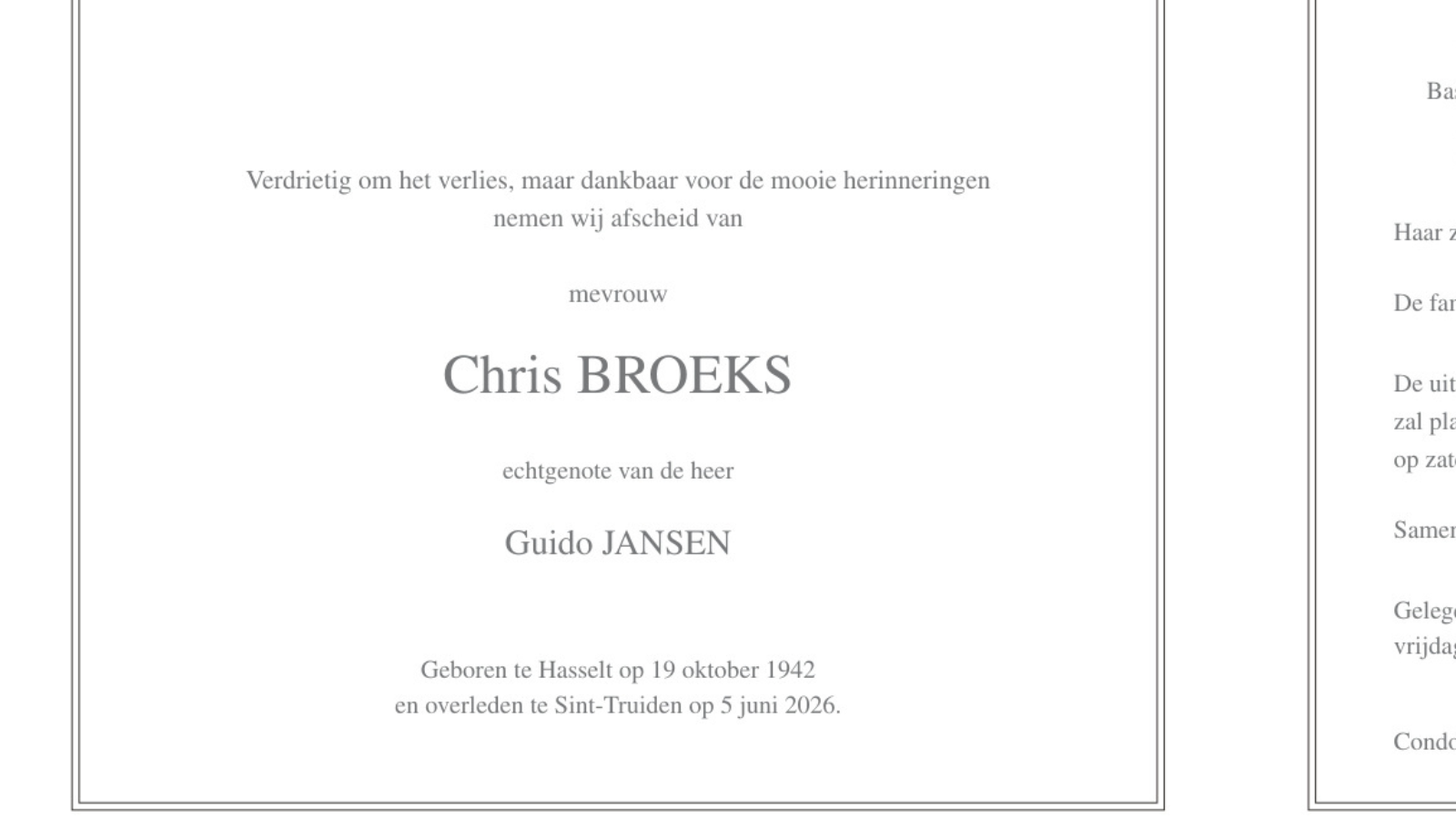 Overlijdensbericht van Chris BROEKS