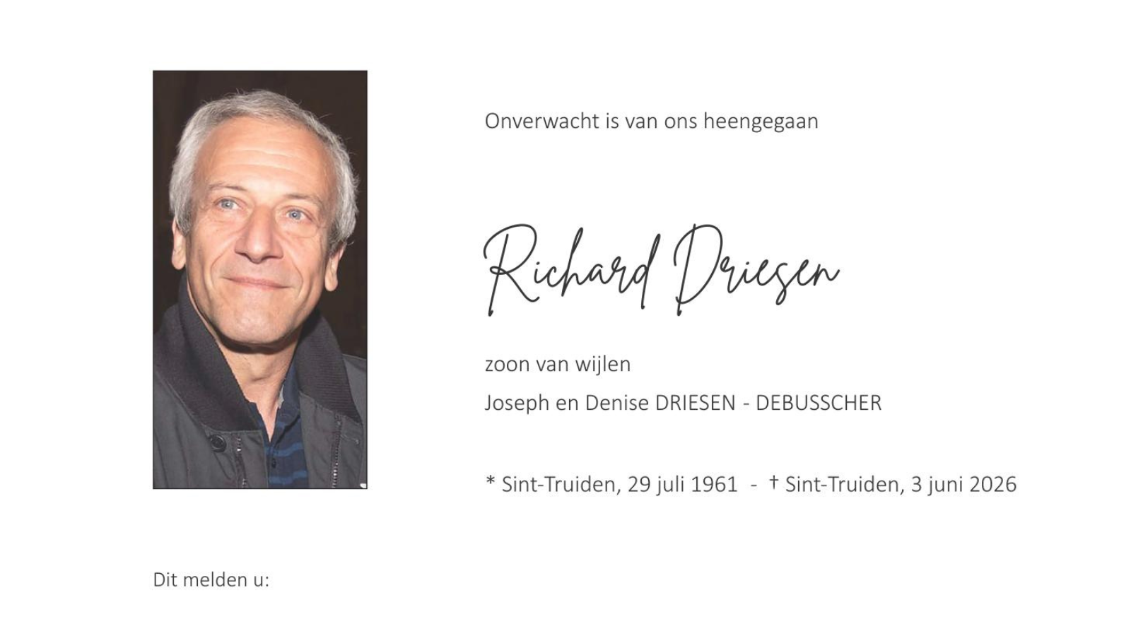 Overlijdensbericht van Richard Driesen
