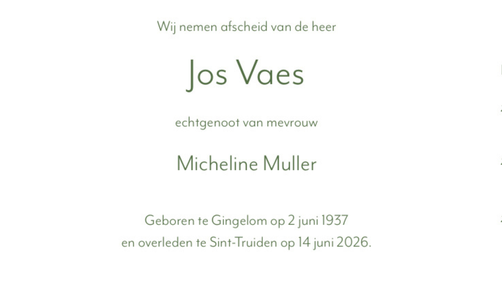 Overlijdensbericht van Jos Vaes