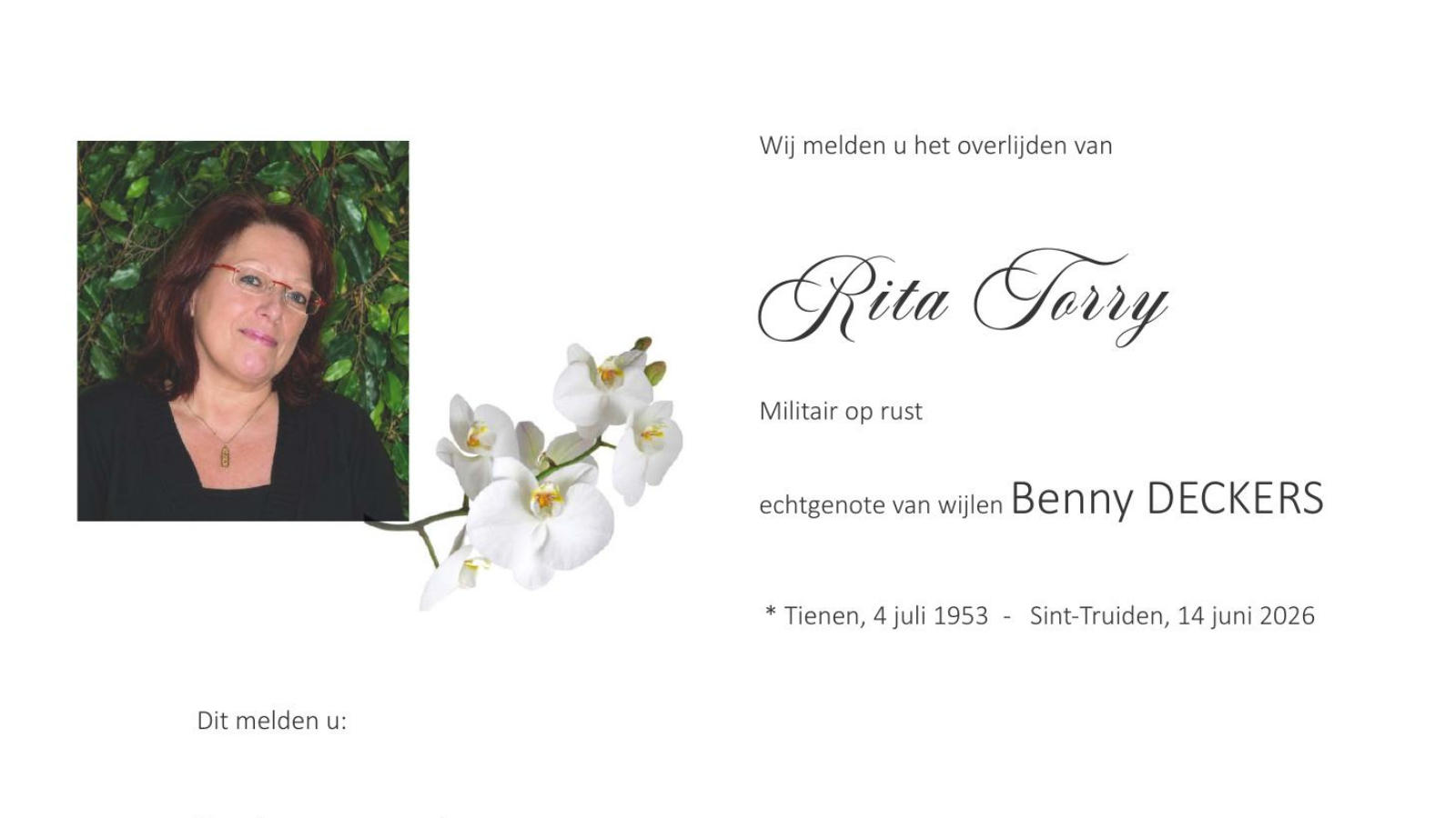 Overlijdensbericht van Rita Torry