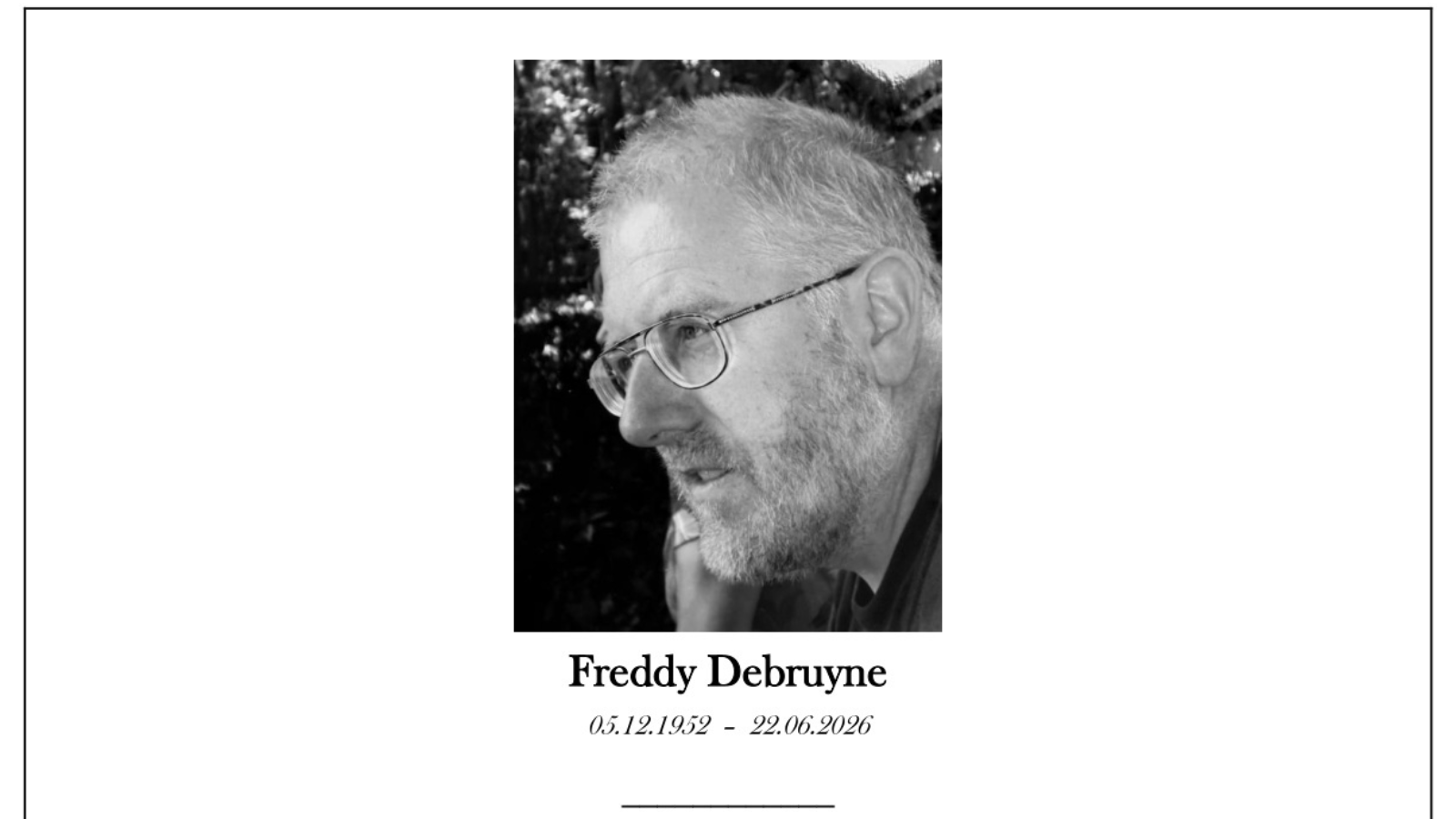 Overlijdensbericht van Freddy Debruyne