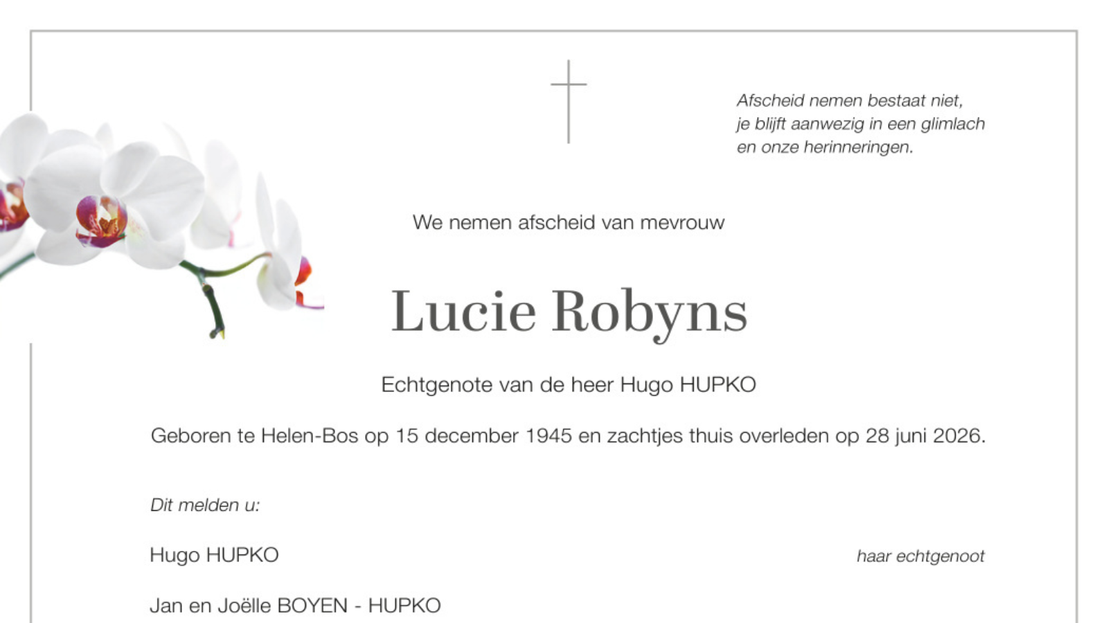 Overlijdensbericht van Lucie Robyns