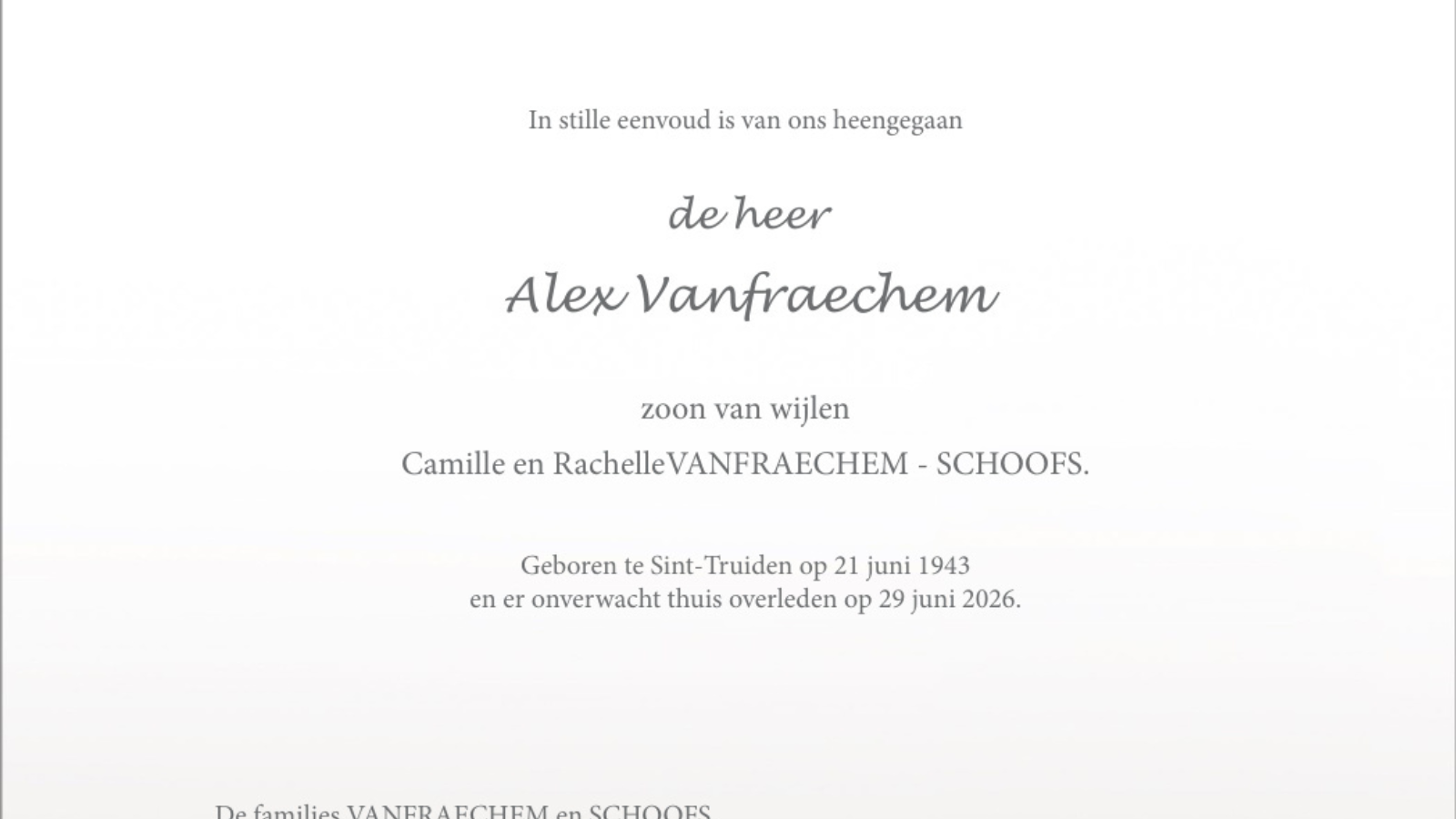 Overlijdensbericht van Alex Vanfraechem