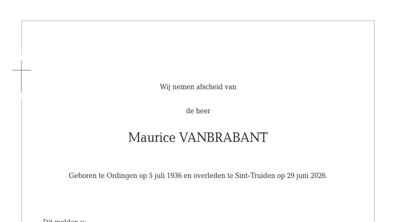 Overlijdensbericht van Maurice VANBRABANT