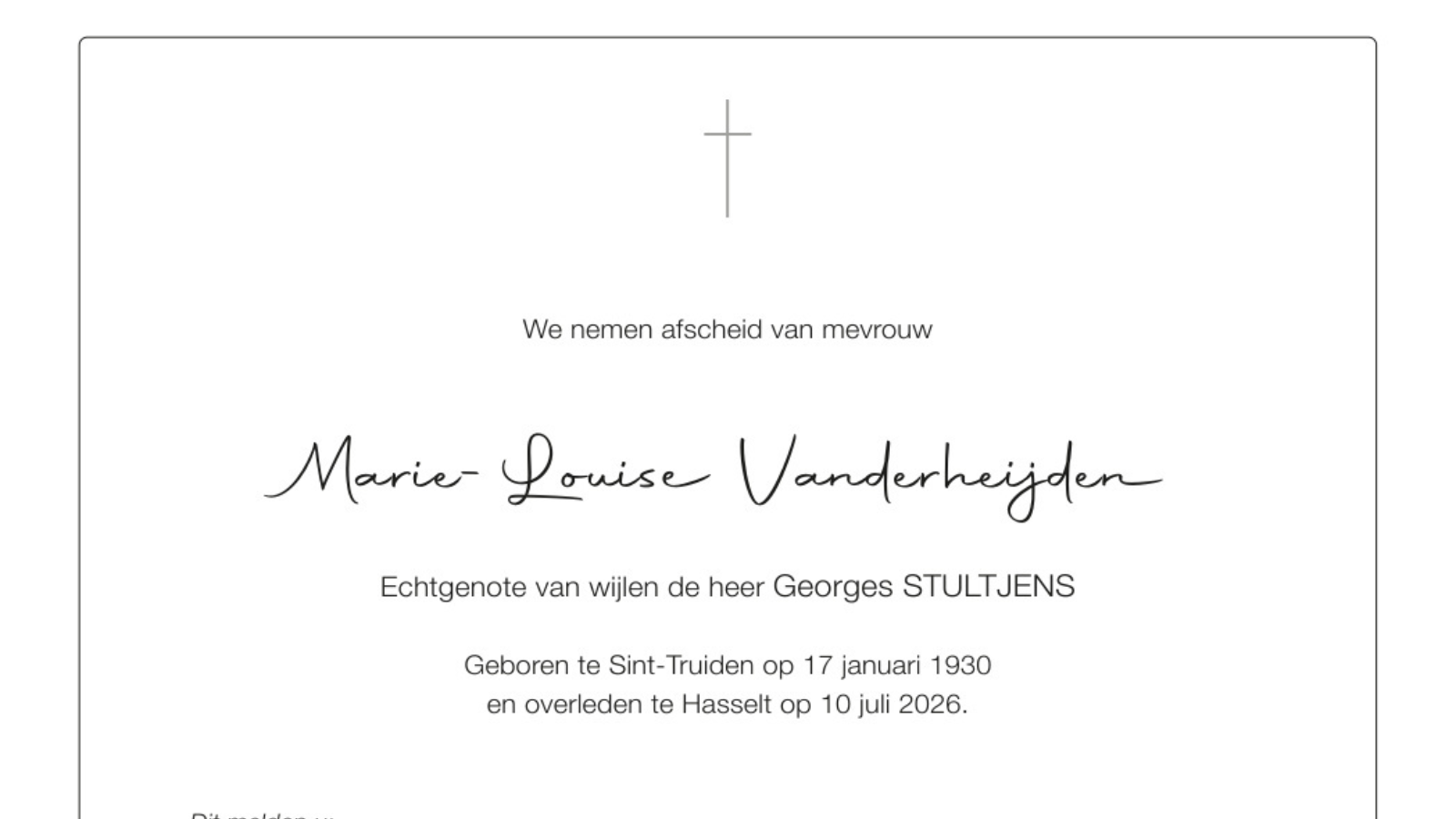 Overlijdensbericht van Marie-Louise Vanderheijden