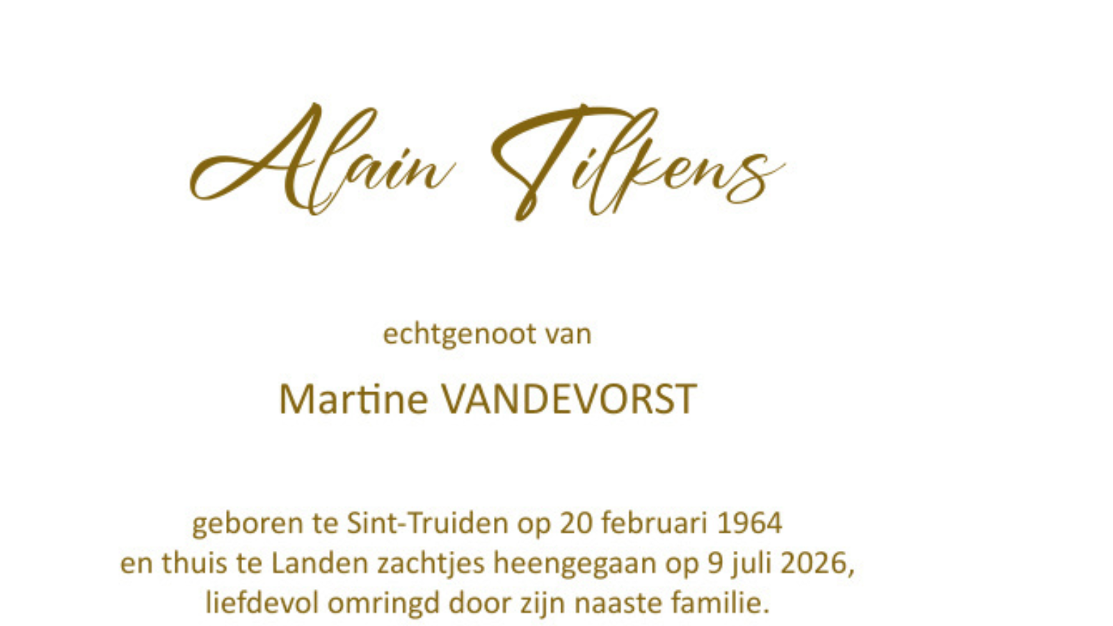 Overlijdensbericht van Alain Tilkens