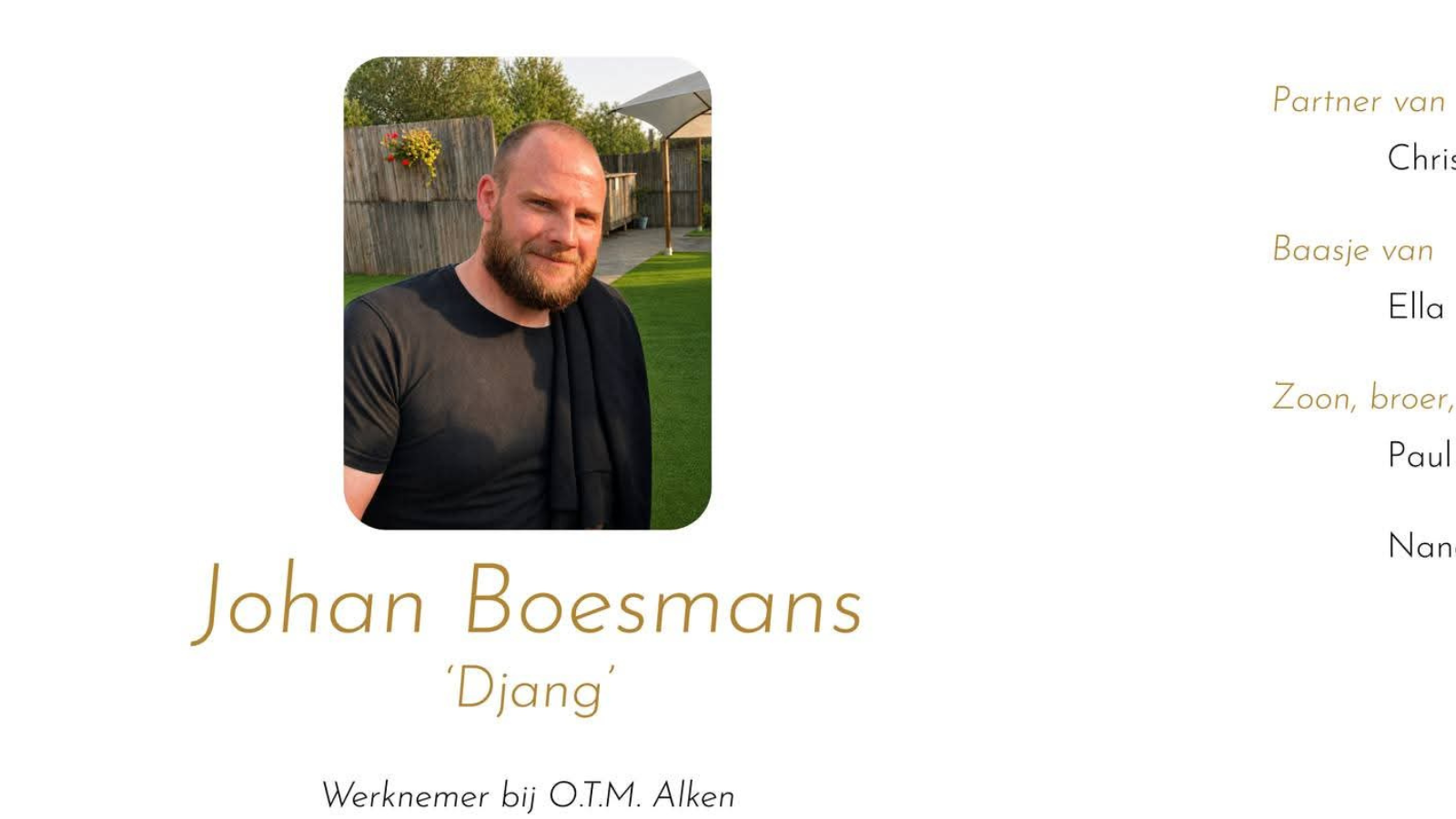 Overlijdensbericht van Johan Boesmans ‘Djong’ Werknemer O.T.M