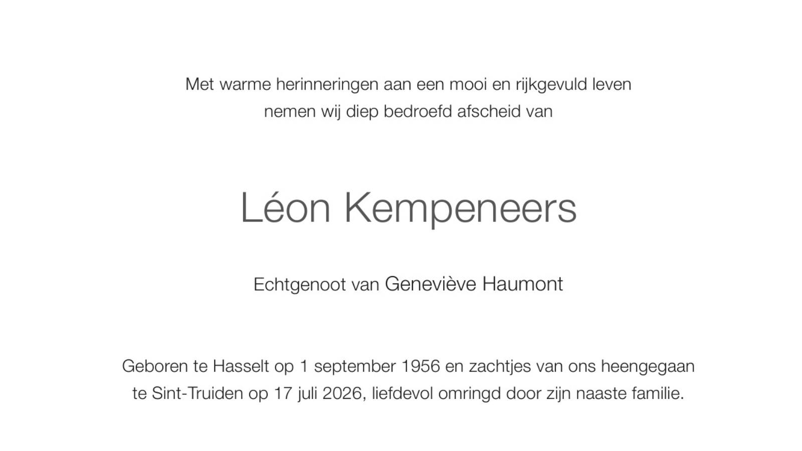 Overlijdensbericht van Léon Kempeneers