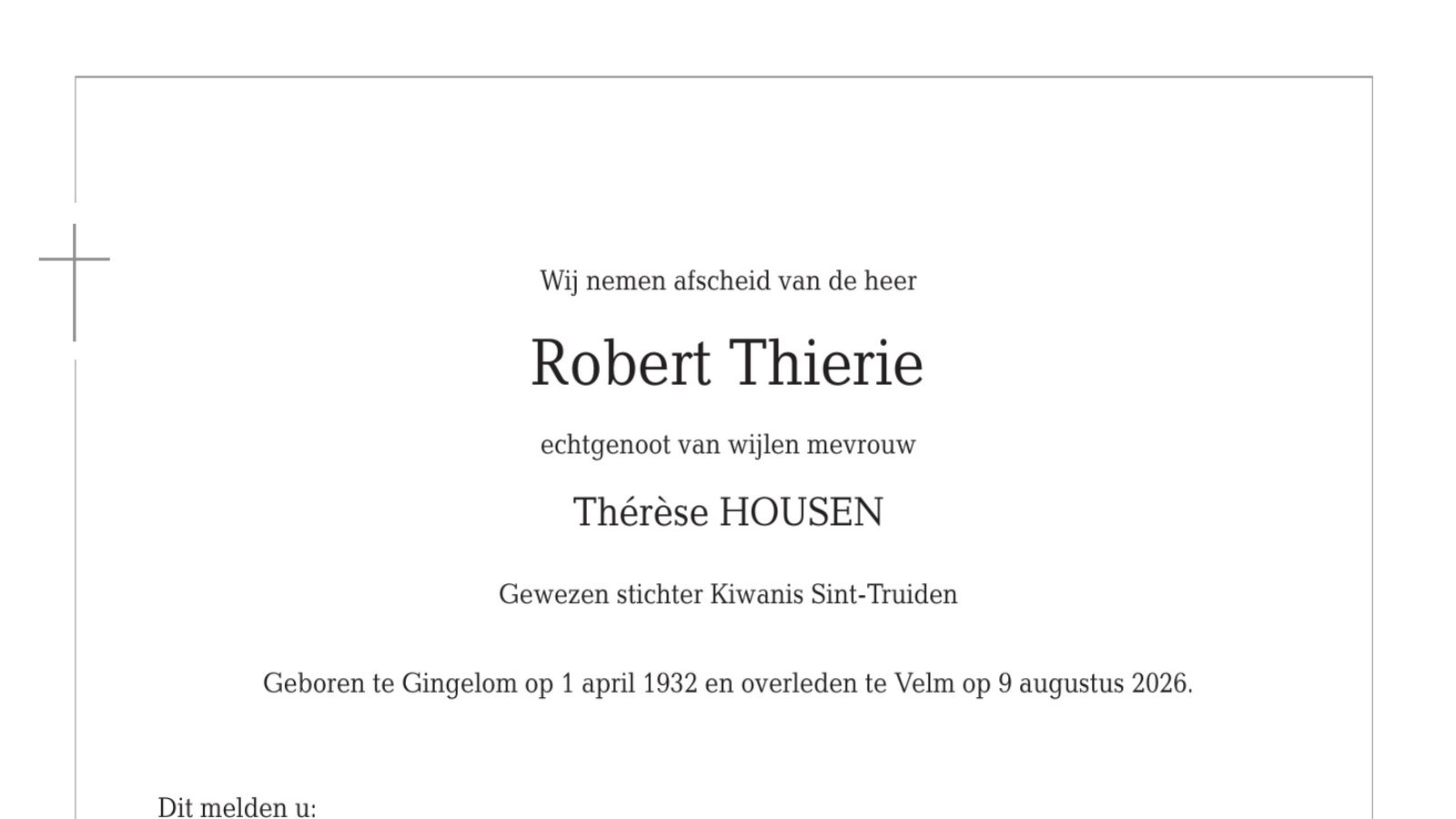 Overlijdensbericht van Robert Thierie