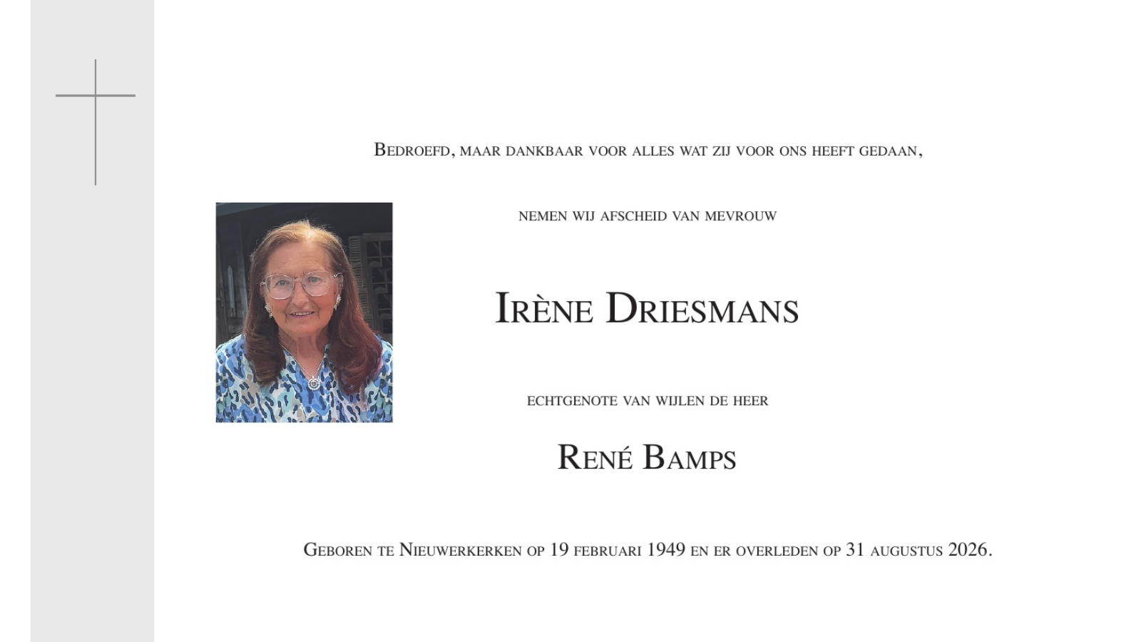 Overlijdensbericht van Irène Driesmans