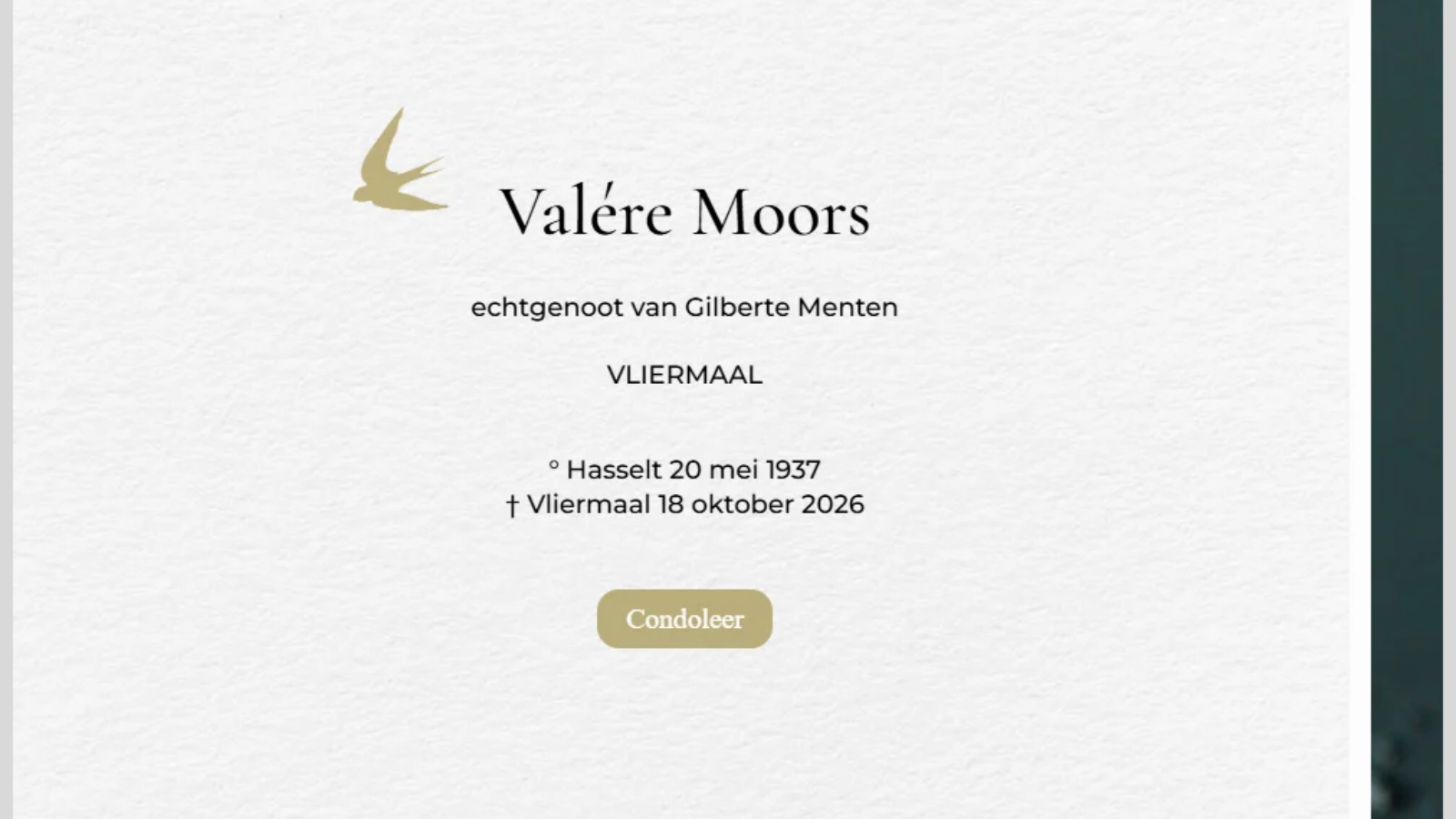 Overlijdensbericht van Valére Moors