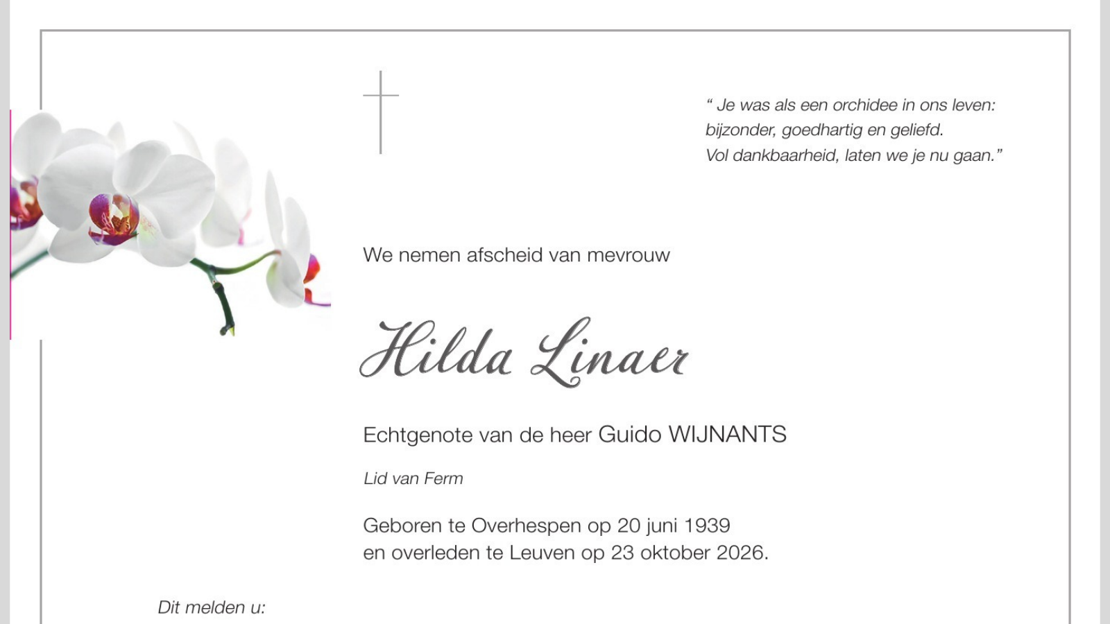 Overlijdensbericht van Hilda Linaer