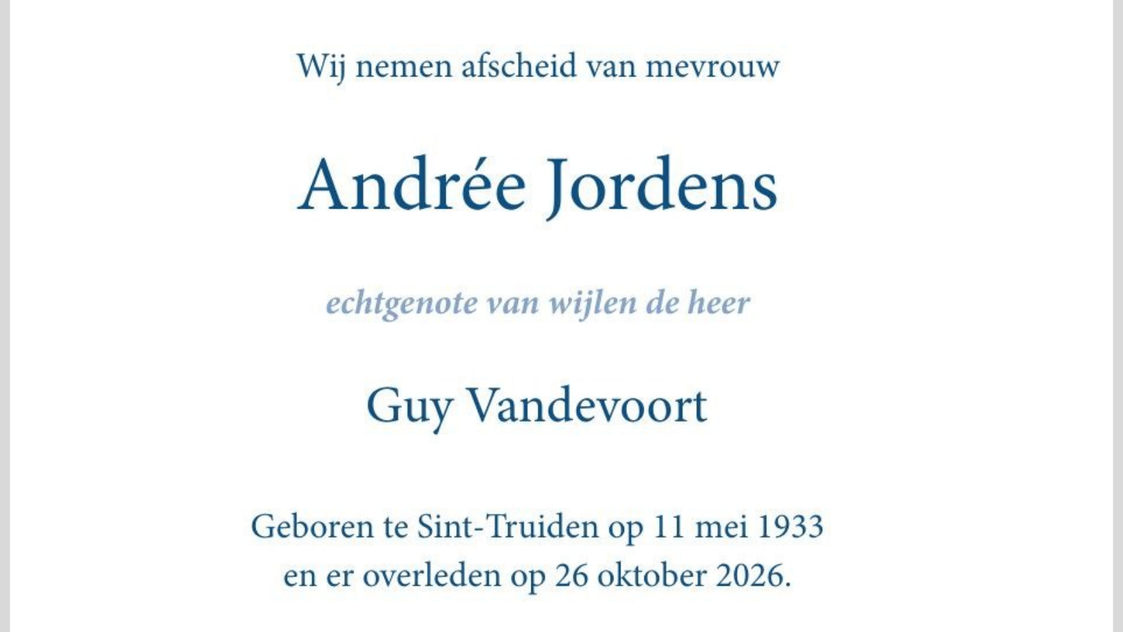 Overlijdensbericht naar Andrée Jordens