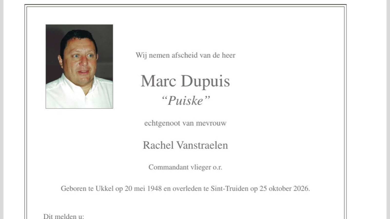Overlijdensbericht van Marc Dupuis