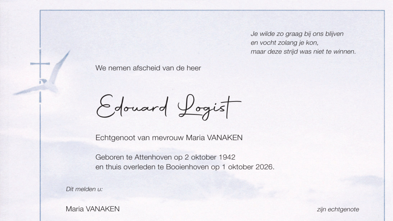 Overlijdensbericht van Edouard Logist