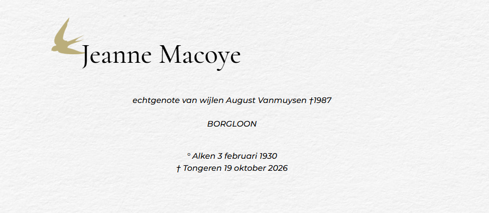 Overlijdensbericht van Jeanne Macoye